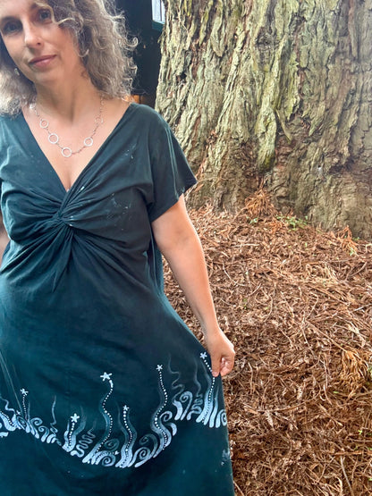 Deep Sea Mist Currents Twist Front Tee Dress – Handmade Batik Artist Dress Batikwalla by Victoria 3XL 