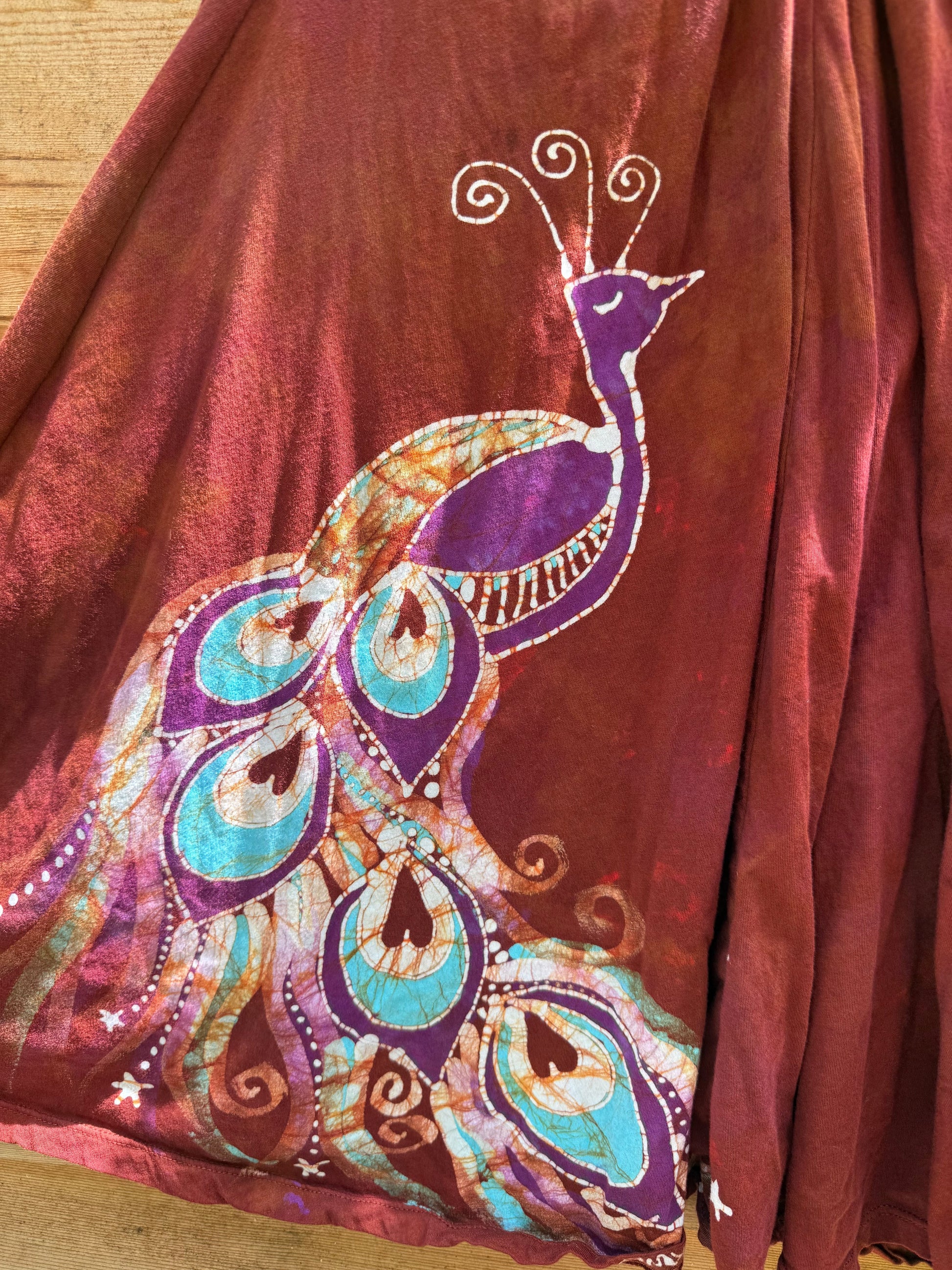 Peacock Twist Front Tee Dress in Red – Handmade Batik Artist Dress Batikwalla by Victoria 