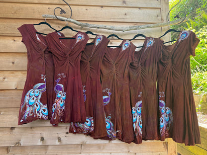 Peacock Twist Front Tee Dress in Red – Handmade Batik Artist Dress Batikwalla by Victoria 