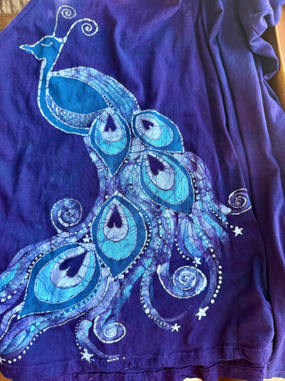 Peacock Twist Front Tee Dress in Dark Blue – Handmade Batik Artist Dress Batikwalla by Victoria 