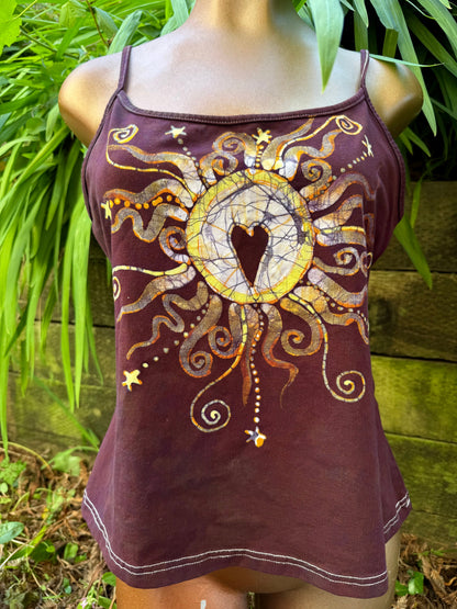 Center Heart in Maroon Hand Painted Batik Tank Top - Plus Sizes Tops batikwalla XL 