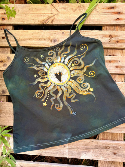 Forest Green Center Heart Sun - Hand Painted Batik Tank Top - Plus Sizes Tops batikwalla 2X 