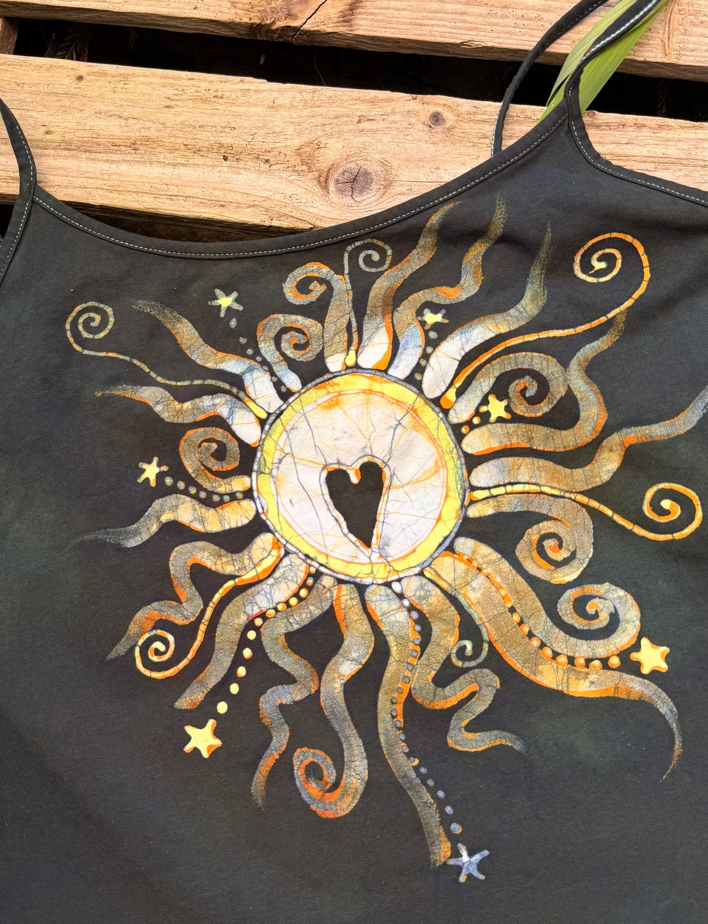 Forest Green Center Heart Sun - Hand Painted Batik Tank Top - Plus Sizes Tops batikwalla 3X 