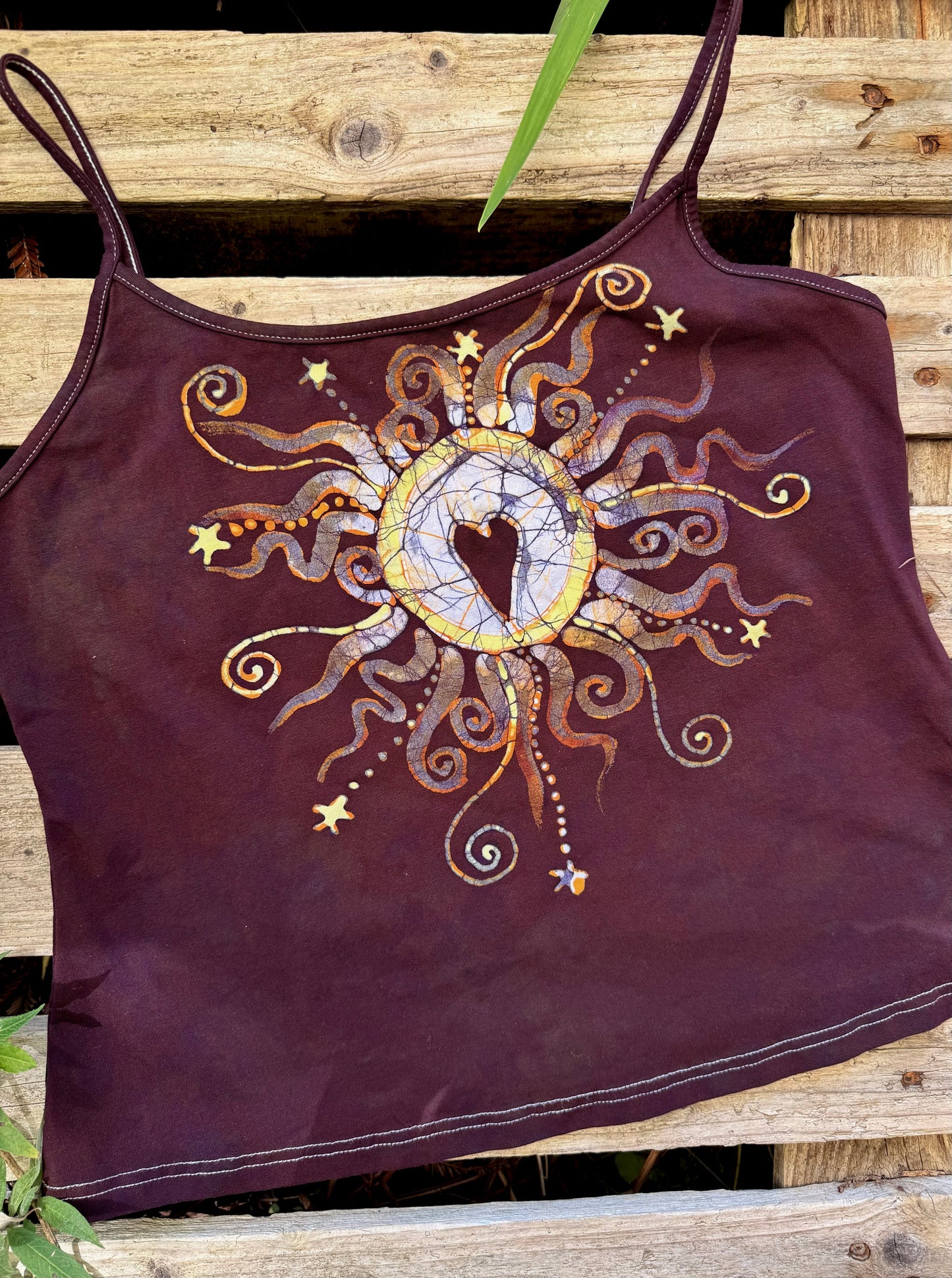 Center Heart in Maroon Hand Painted Batik Tank Top - Plus Sizes Tops batikwalla 2X 