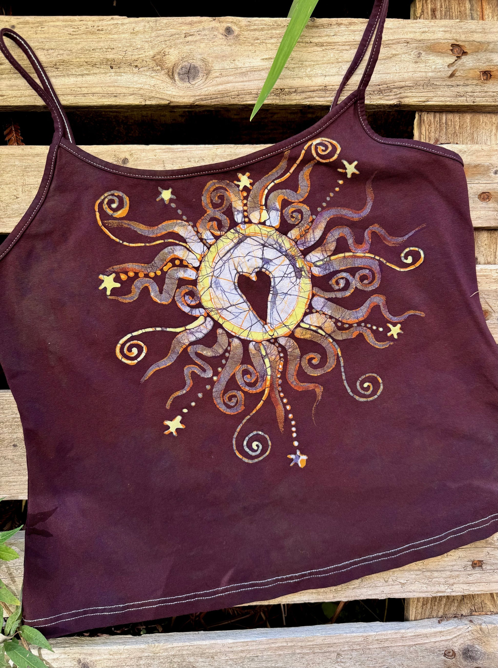 Center Heart in Maroon Hand Painted Batik Tank Top - Plus Sizes Tops batikwalla 2X 