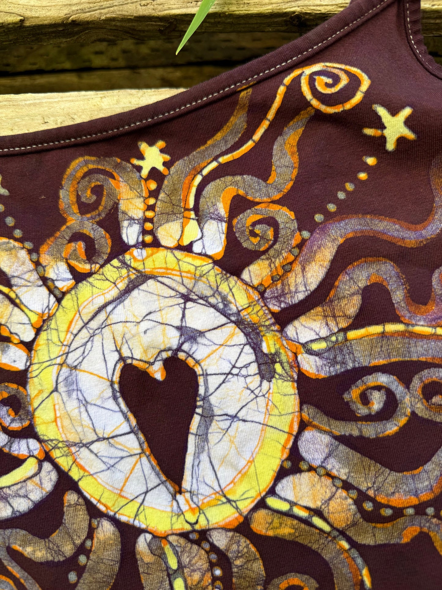 Center Heart in Maroon Hand Painted Batik Tank Top - Plus Sizes Tops batikwalla 