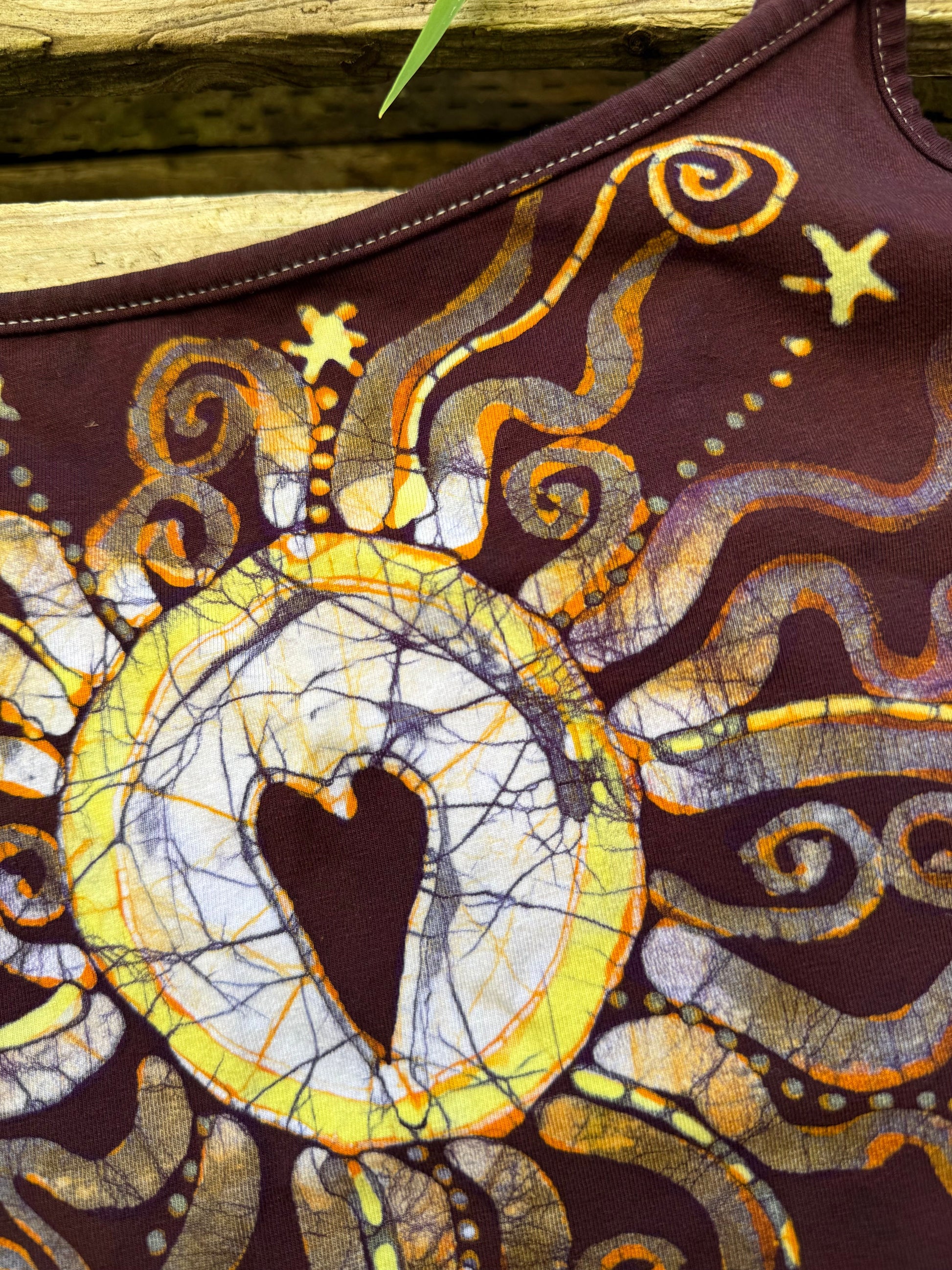 Center Heart in Maroon Hand Painted Batik Tank Top - Plus Sizes Tops batikwalla 