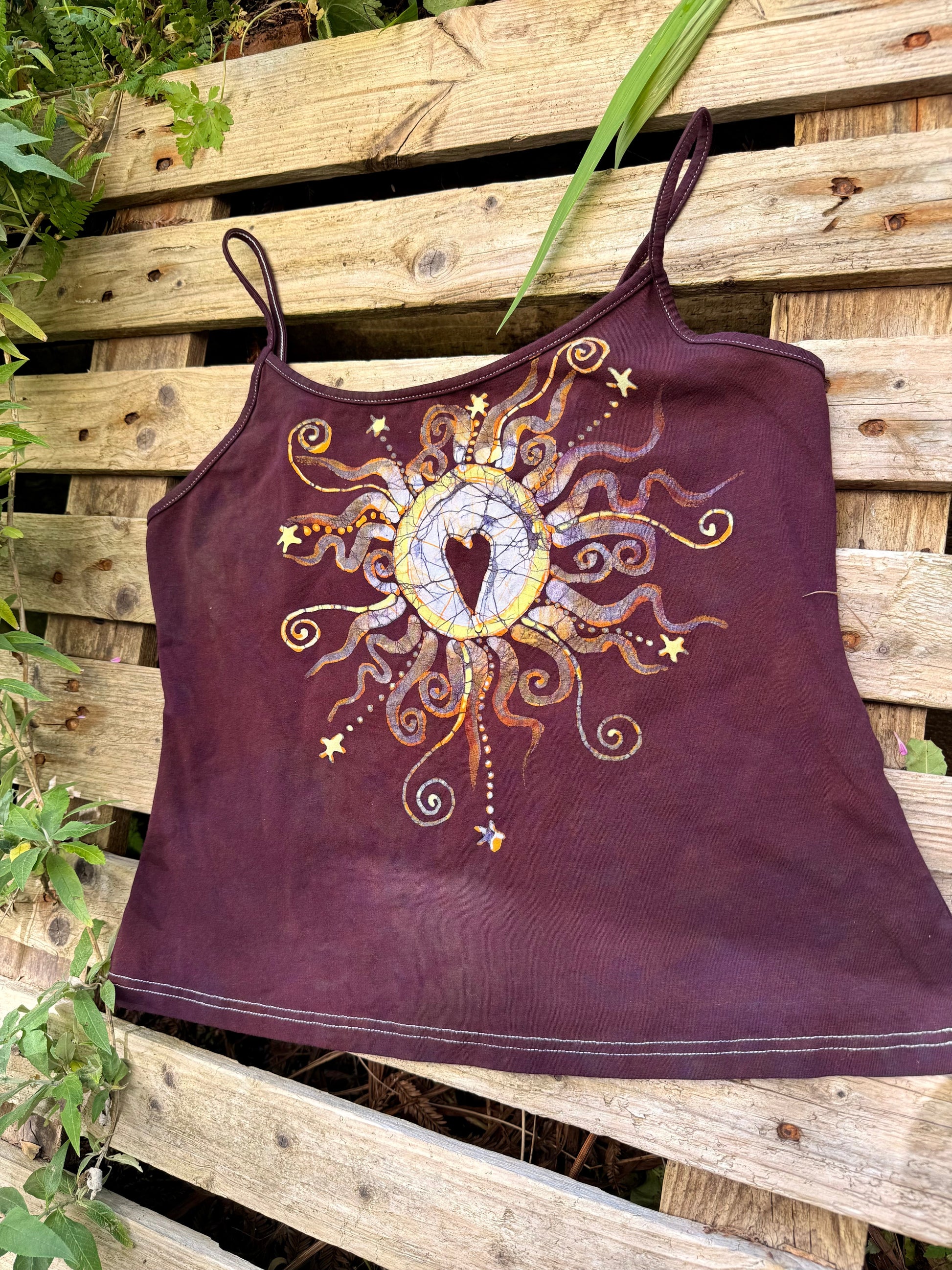 Center Heart in Maroon Hand Painted Batik Tank Top - Plus Sizes Tops batikwalla 