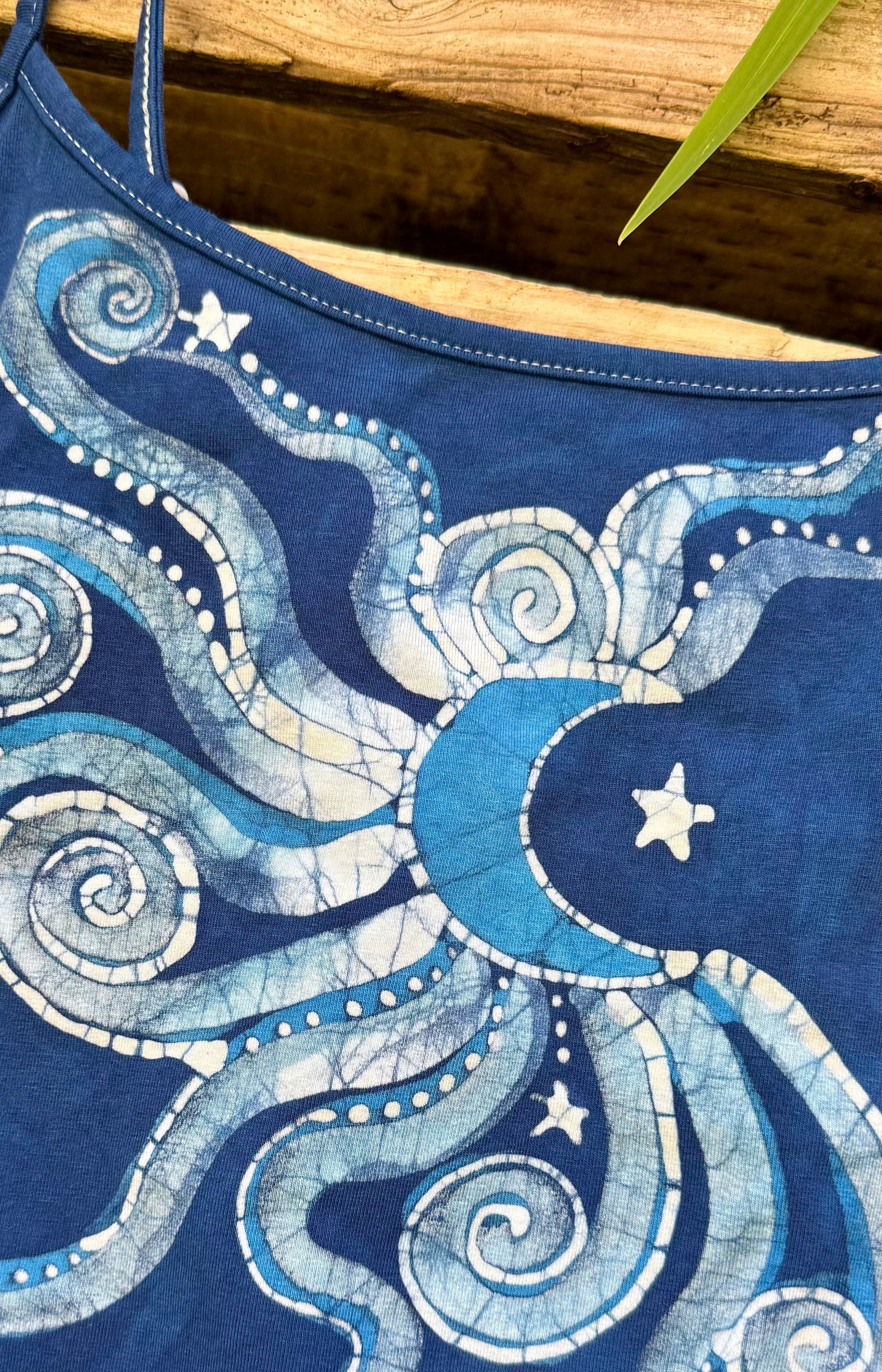 Blue Moon and Stars Hand Painted Batik Tank Top Tops batikwalla 