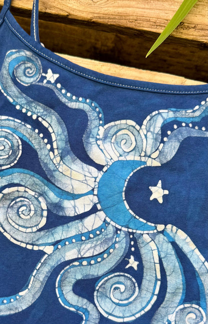 Blue Moon and Stars Hand Painted Batik Tank Top Tops batikwalla 