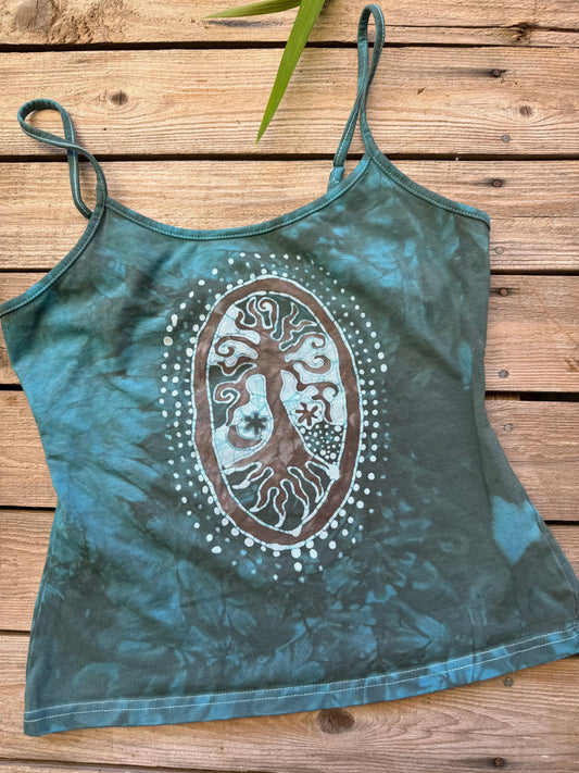 Mossy Batik Tree Pendant Hand Painted Batik Tank Top Tops batikwalla Medium 
