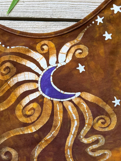 Deep Gold and Purple Moon Stars Hand Painted Batik Tank Top Tops batikwalla XL 