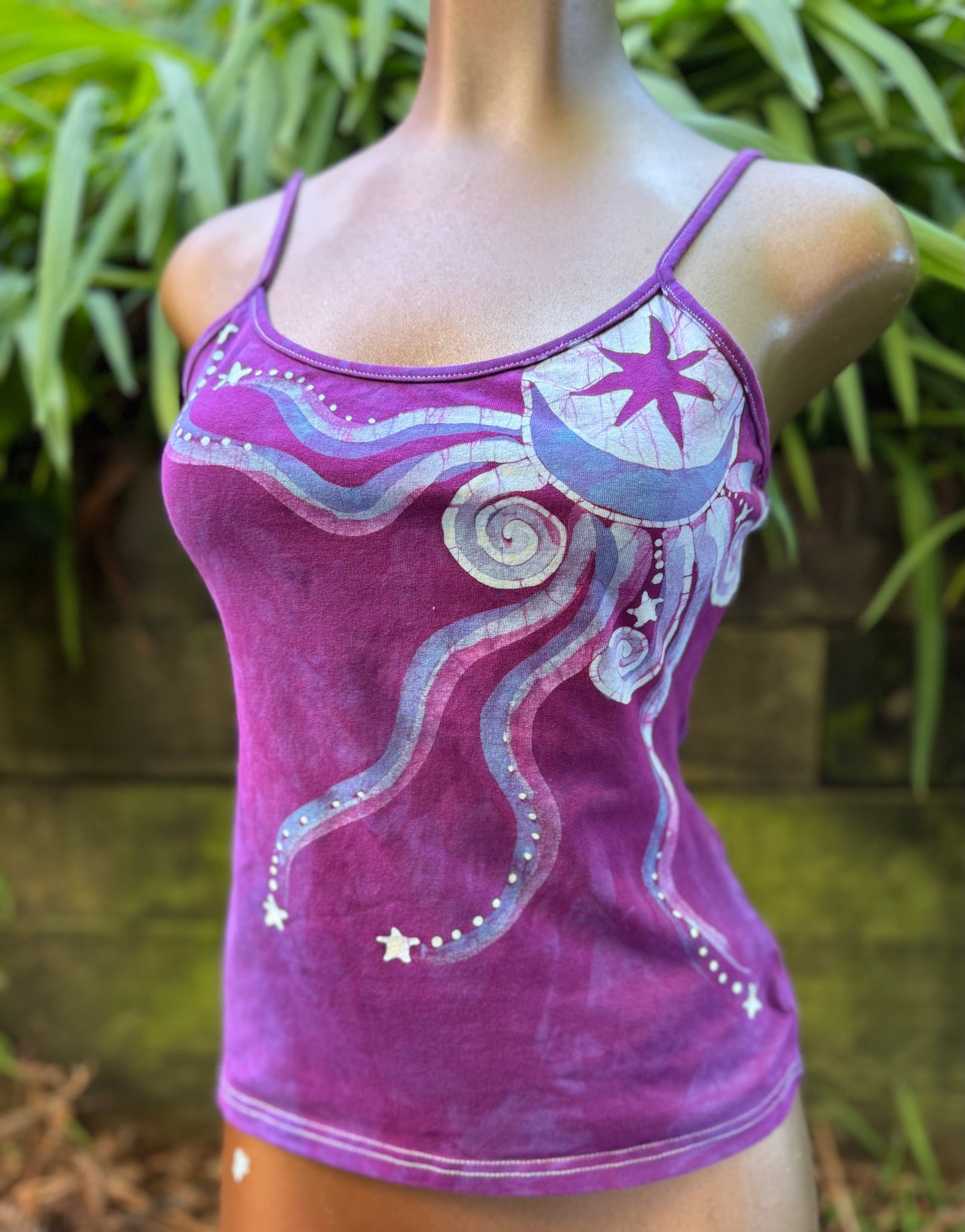 Jewel Moon and Stars Hand Painted Batik Tank Top Tops batikwalla 