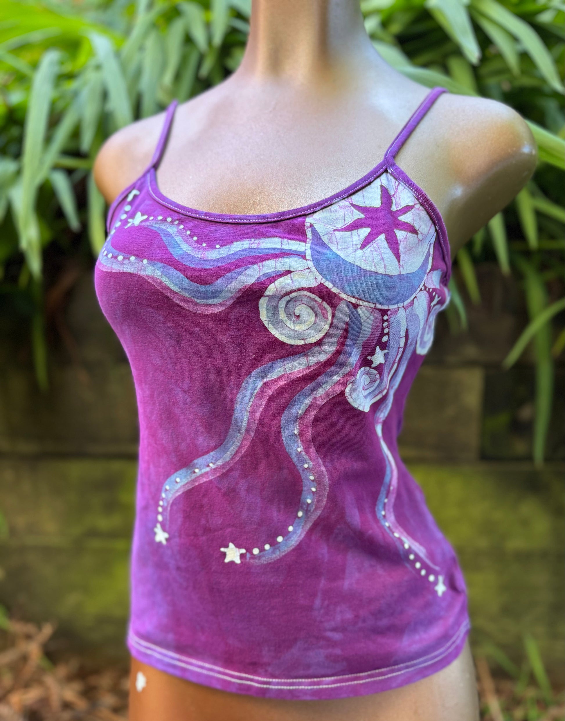 Jewel Moon and Stars Hand Painted Batik Tank Top Tops batikwalla 