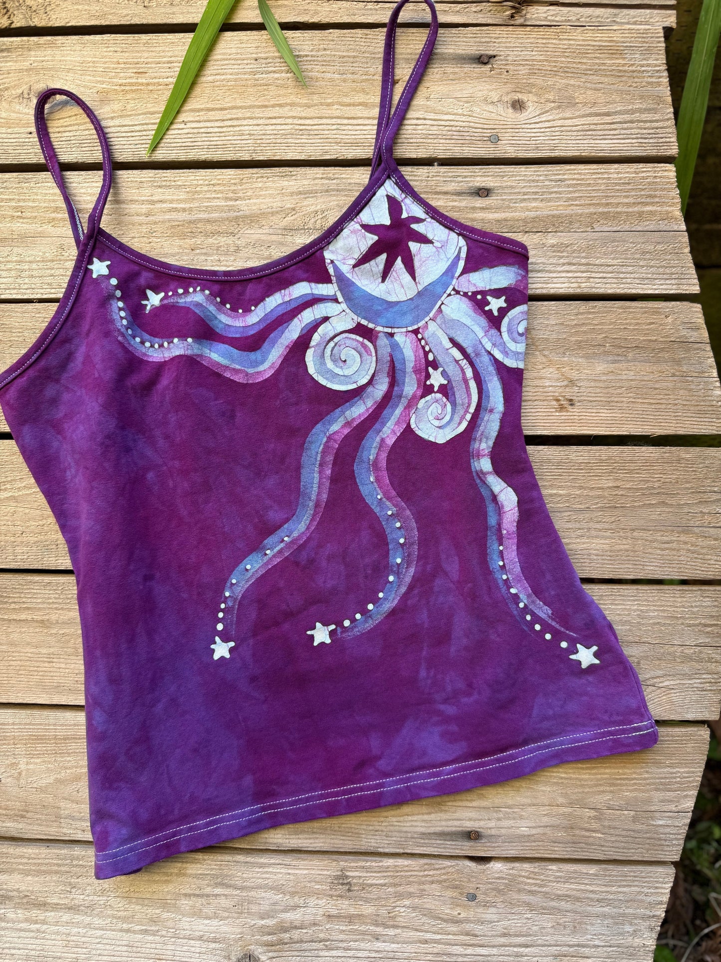 Jewel Moon and Stars Hand Painted Batik Tank Top Tops batikwalla Medium 