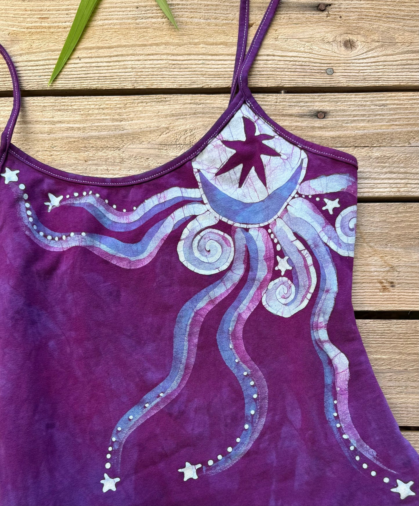 Jewel Moon and Stars Hand Painted Batik Tank Top Tops batikwalla XL 