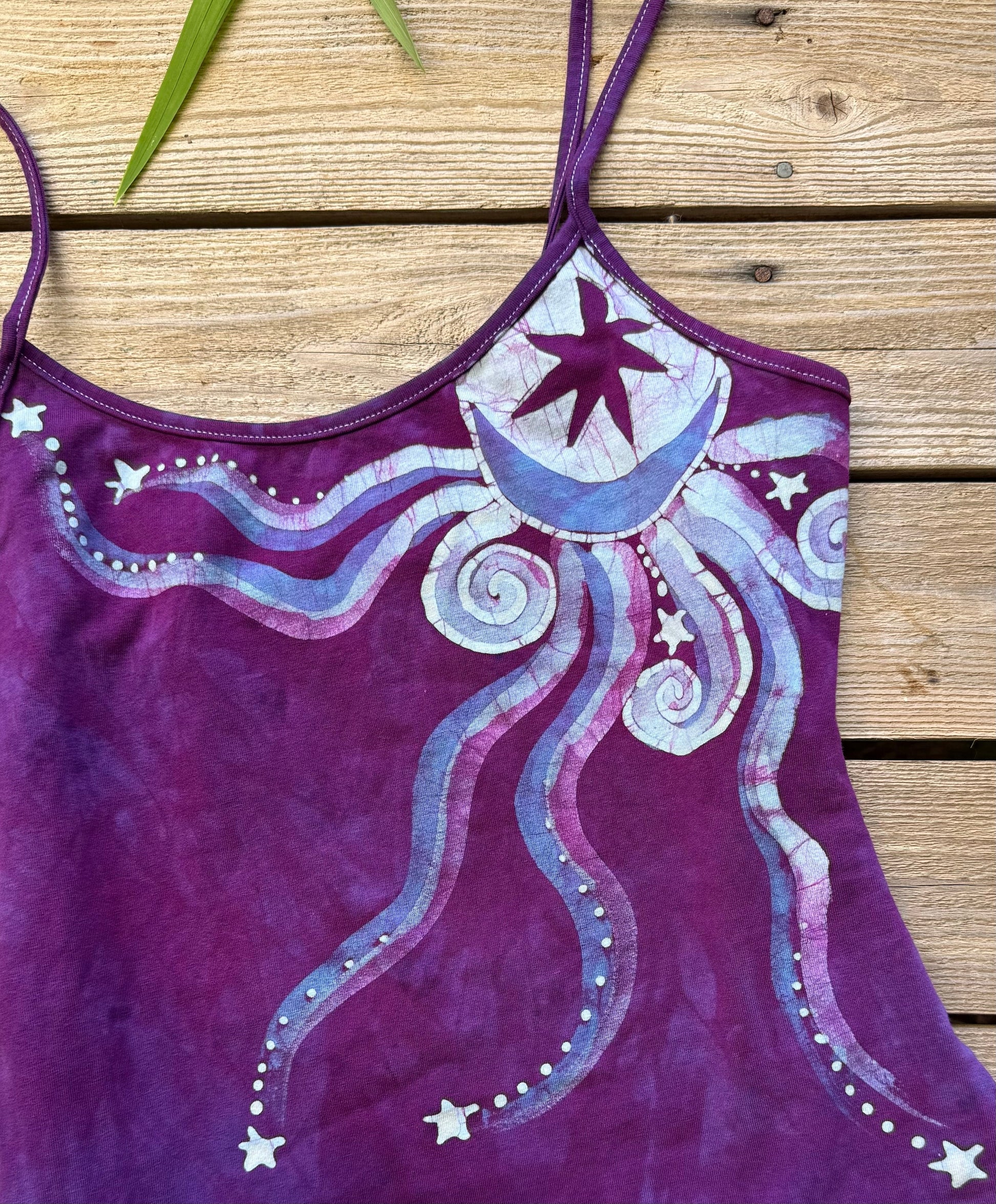 Jewel Moon and Stars Hand Painted Batik Tank Top Tops batikwalla XL 