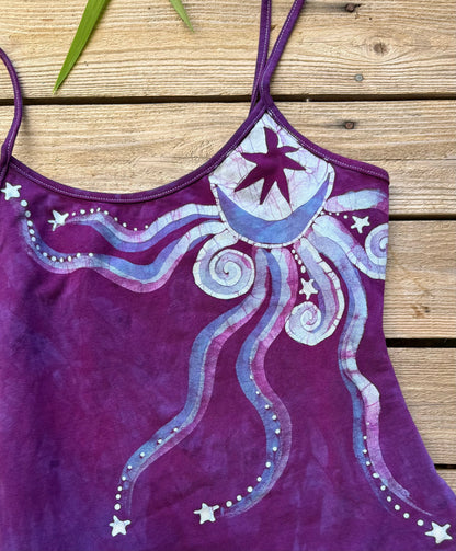Jewel Moon and Stars Hand Painted Batik Tank Top Tops batikwalla XL 