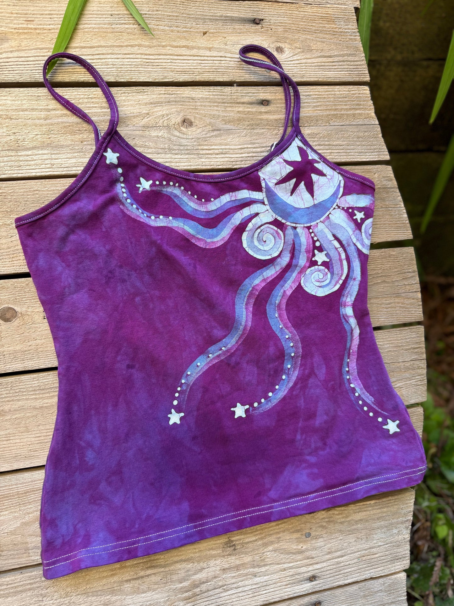 Jewel Moon and Stars Hand Painted Batik Tank Top Tops batikwalla Large 