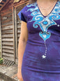 Blue and Purple Tribal Stretchy Hemp Tube Dress Batik Dresses Batikwalla Medium 