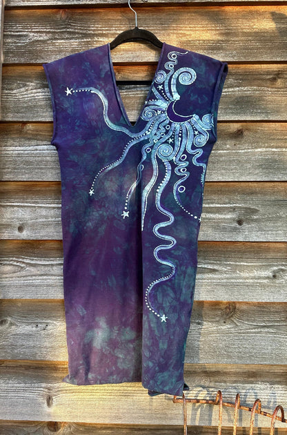 Teal Stars and Purple Moon Stretchy Hemp Tube Dress Batik Dresses Batikwalla 