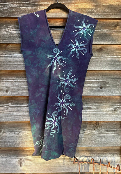 Teal Stars and Purple Moon Stretchy Hemp Tube Dress Batik Dresses Batikwalla 