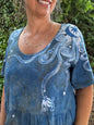 Blueberry Chocolate Moonbeams and Stars – Handmade Batik Dress with Pockets - Size 2X