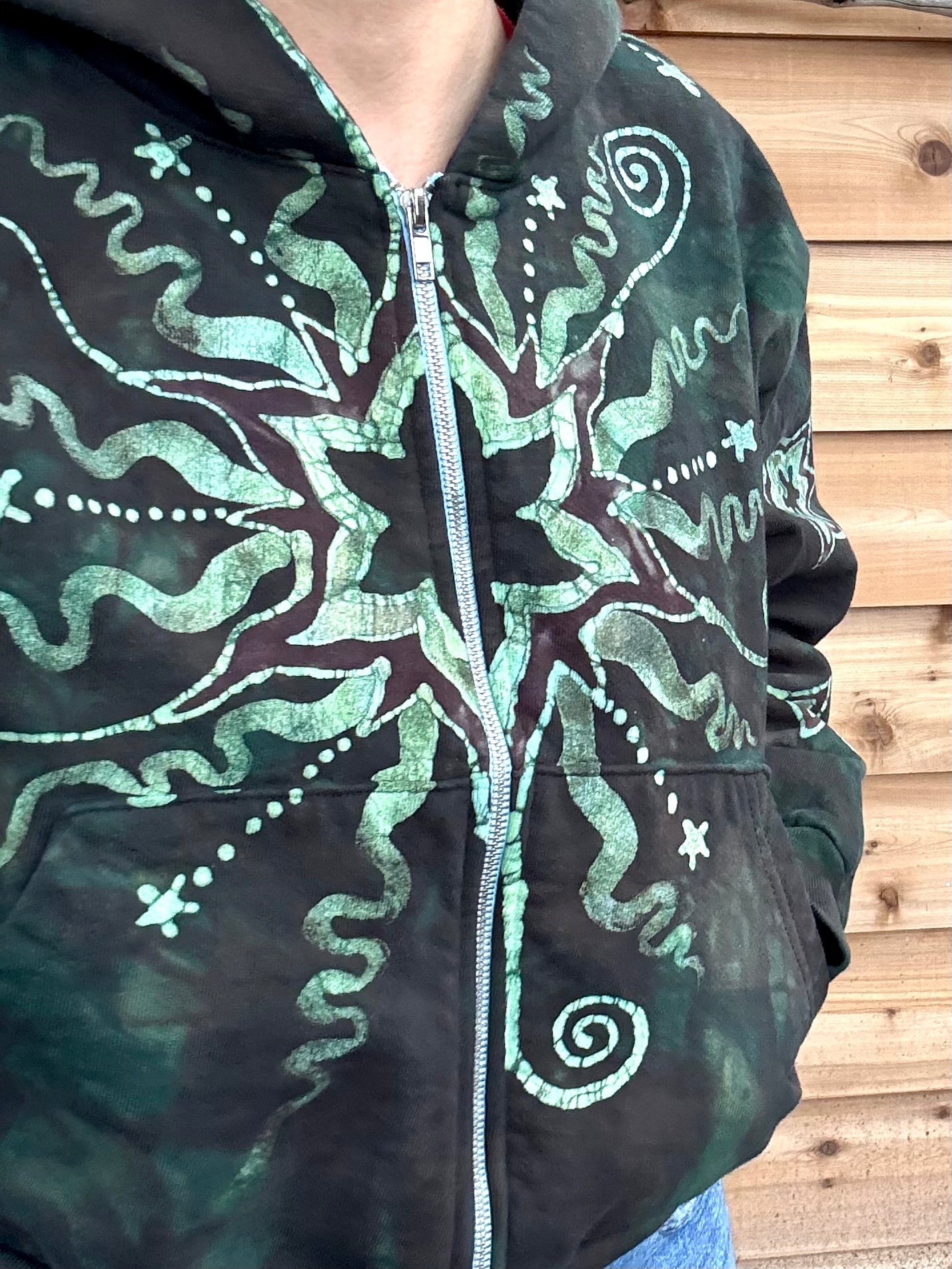 Forest Green Star Handmade Batik Hoodie hoodie batikwalla 
