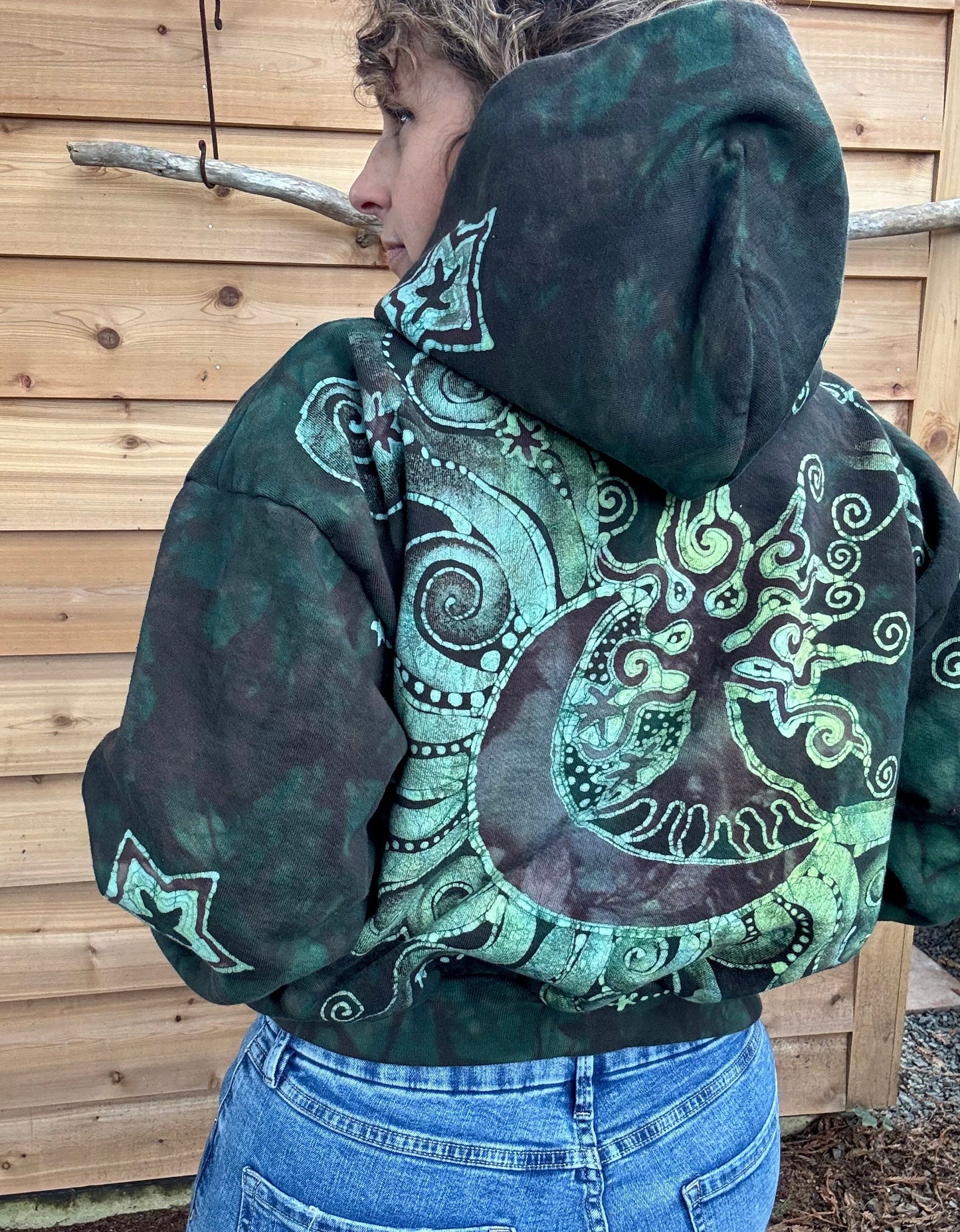 Forest Green Star Handmade Batik Hoodie hoodie batikwalla 