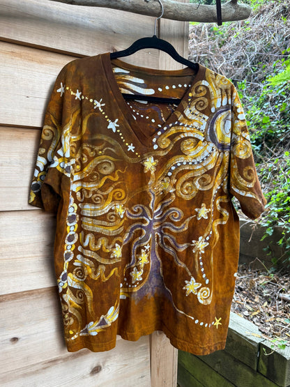 Autumn Forest With Wild Hippie Roots Handcrafted Batik Vneck Tshirt Tshirts batikwalla XL 