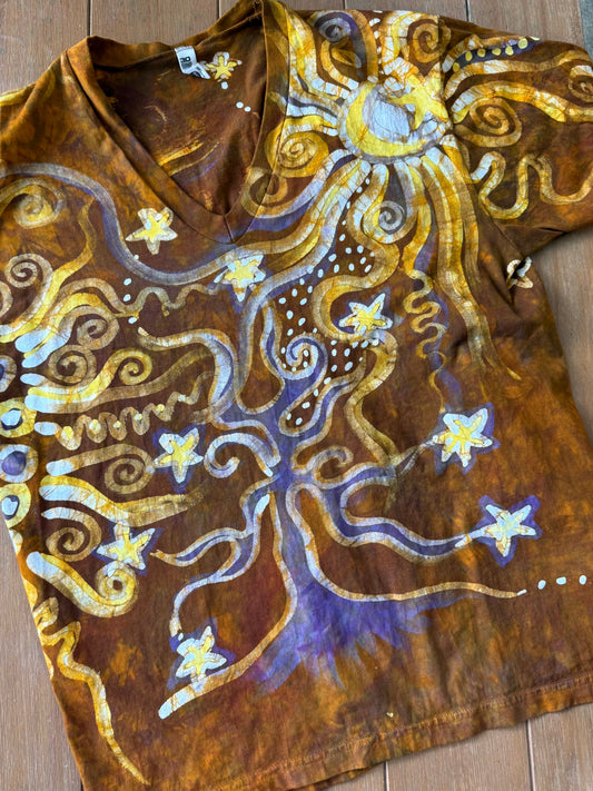 Autumn Forest With Wild Hippie Roots Handcrafted Batik Vneck Tshirt