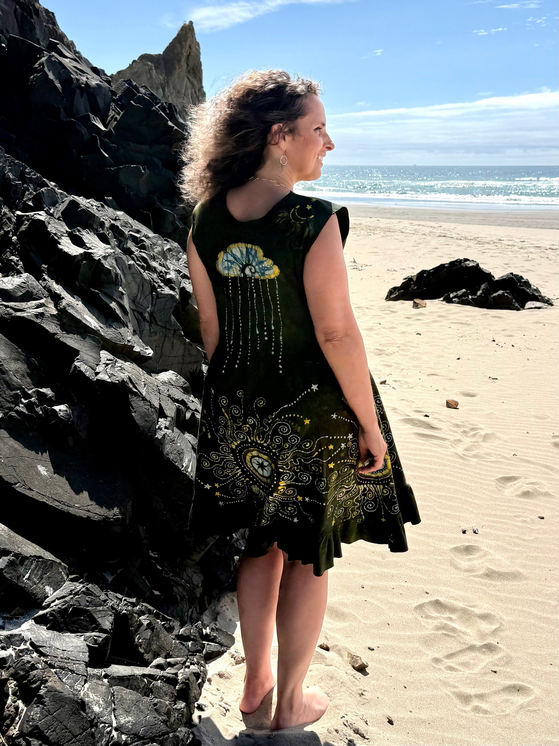 Brave The Storm with Pockets - Handmade Batik Dress - Size Medium Batik Dresses Batikwalla 