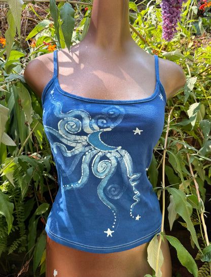 Blue Moon and Stars Hand Painted Batik Tank Top Tops batikwalla Medium 