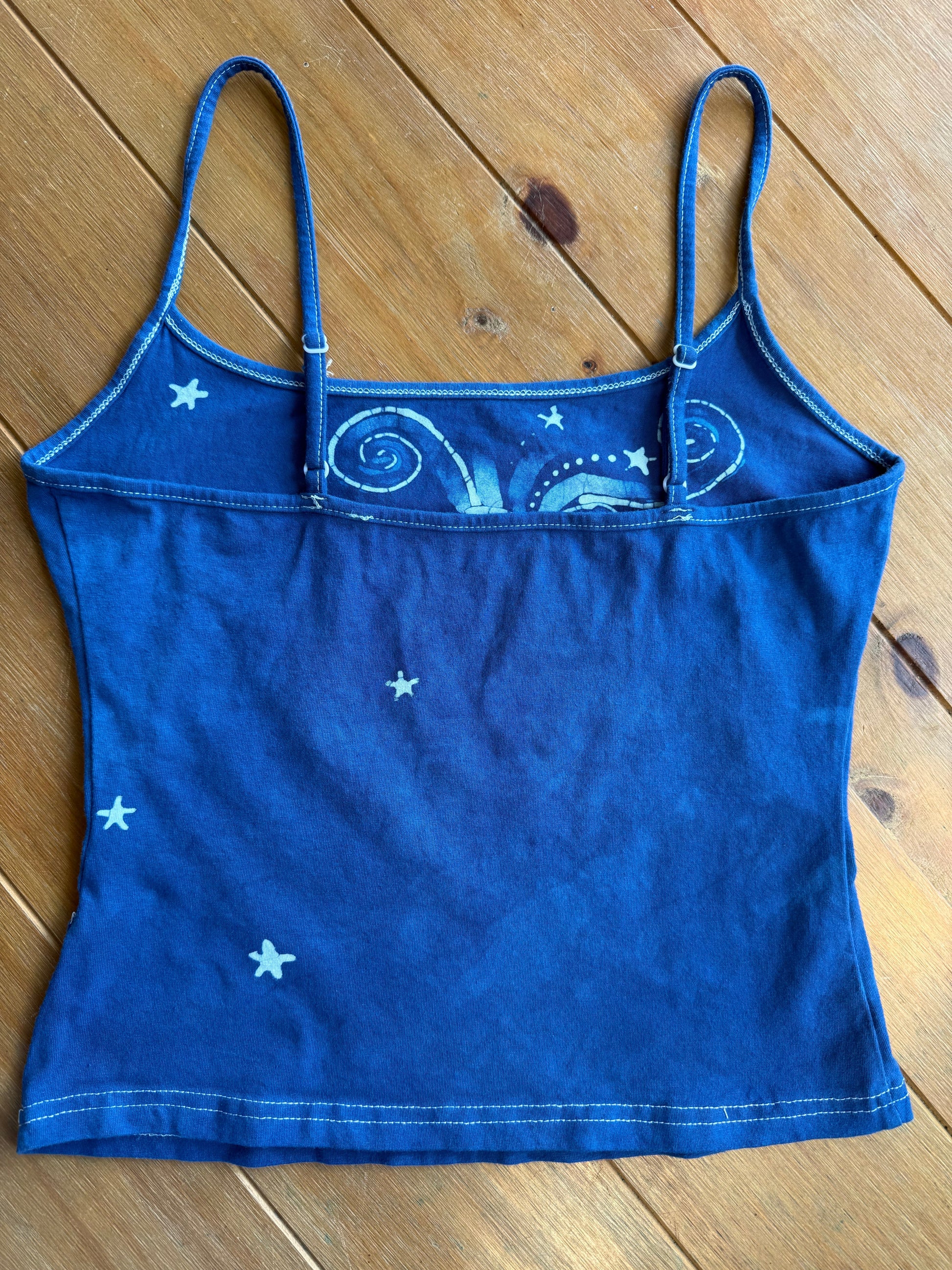 Blue Moon and Stars Hand Painted Batik Tank Top Tops batikwalla 