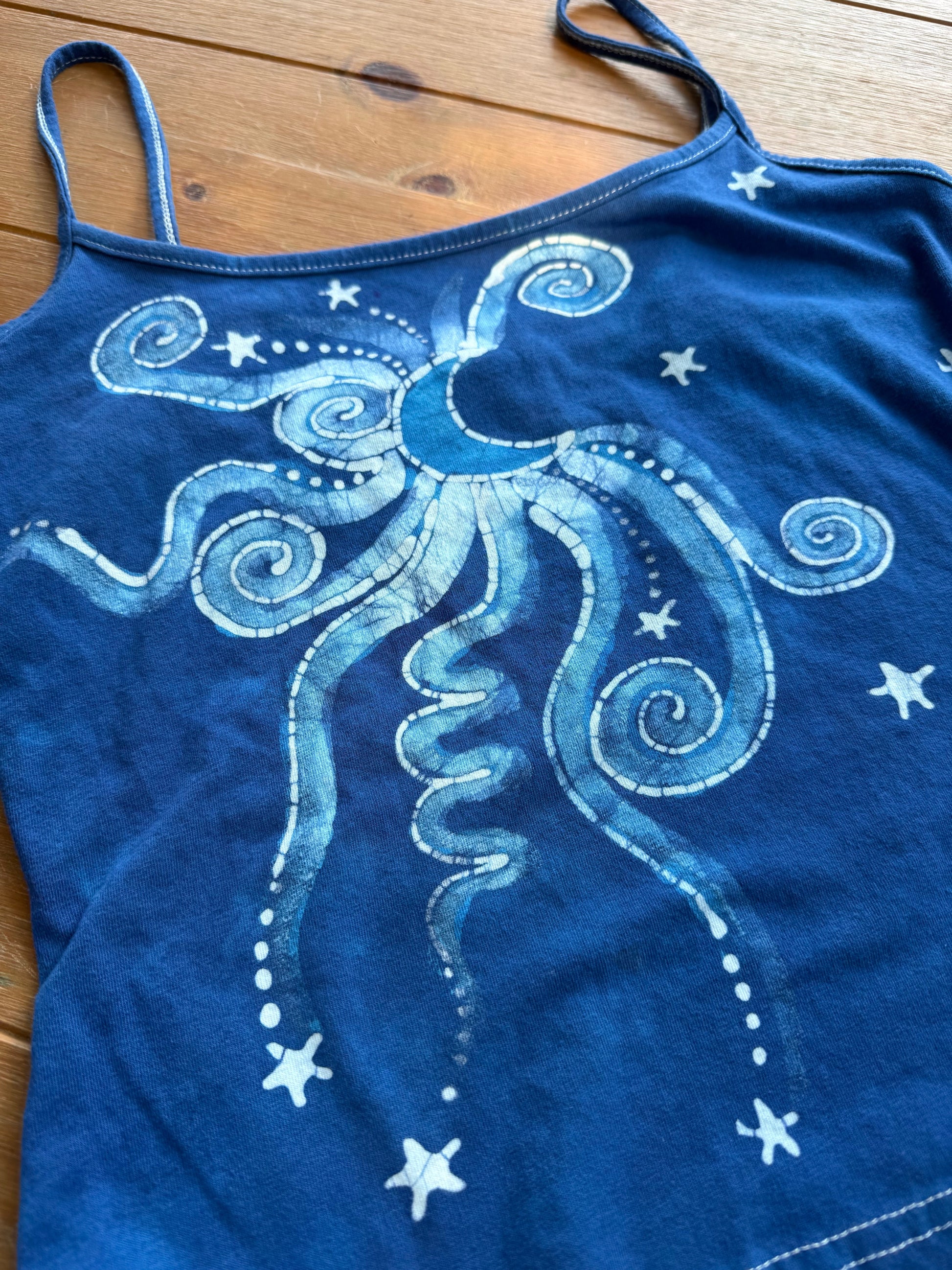 Blue Moon and Stars Hand Painted Batik Tank Top Tops batikwalla XL 