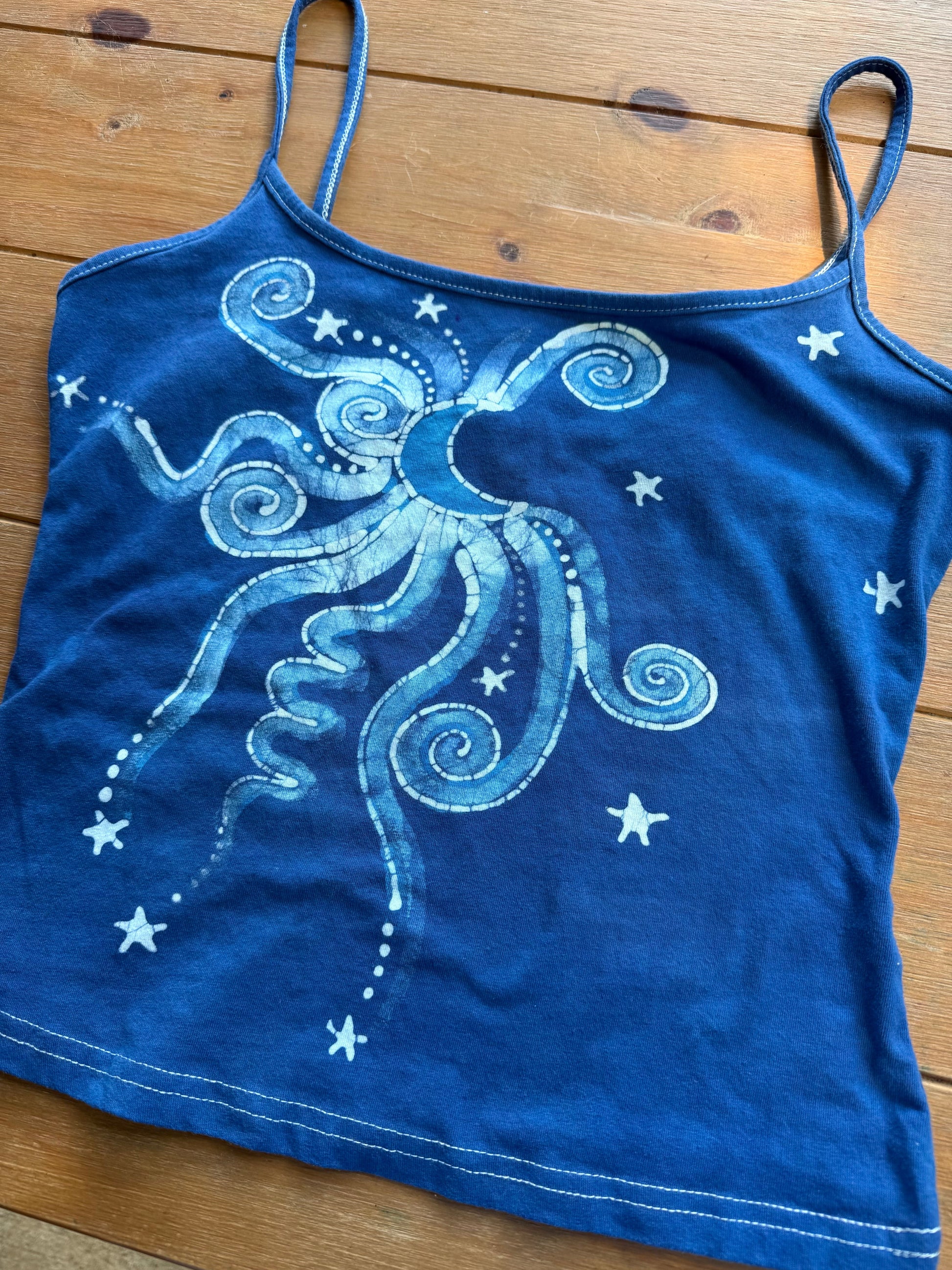 Blue Moon and Stars Hand Painted Batik Tank Top Tops batikwalla Large 