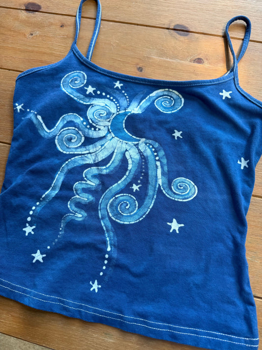 Blue Moon and Stars Hand Painted Batik Tank Top Tops batikwalla Large 