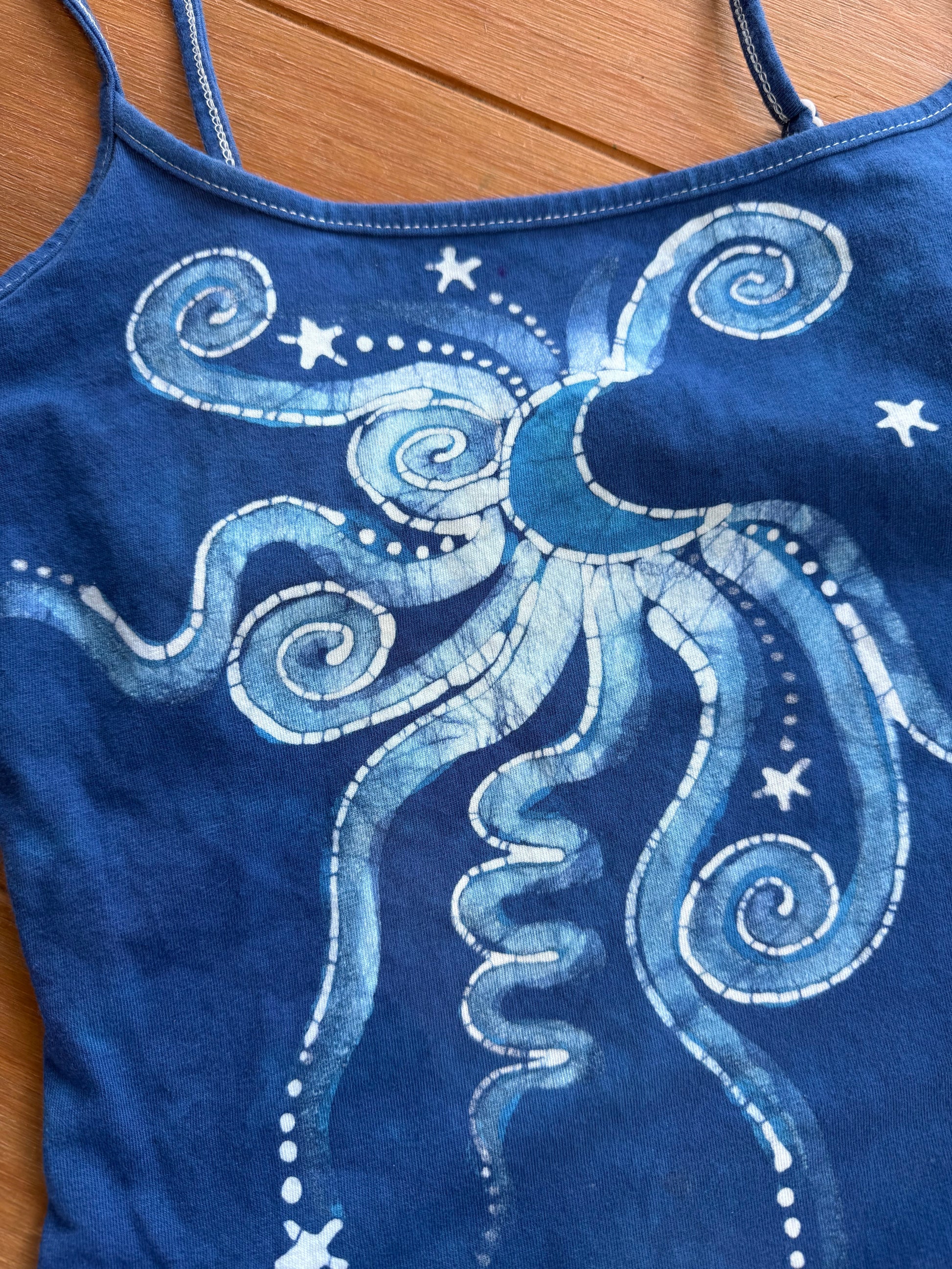Blue Moon and Stars Hand Painted Batik Tank Top Tops batikwalla 