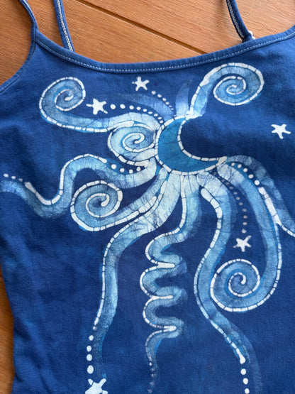 Blue Moon and Stars Hand Painted Batik Tank Top Tops batikwalla 