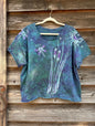 Dragonfly in Teal and Purple Cotton Cropped Crew Tee Shirts & Tops Batikwalla by Victoria Large 