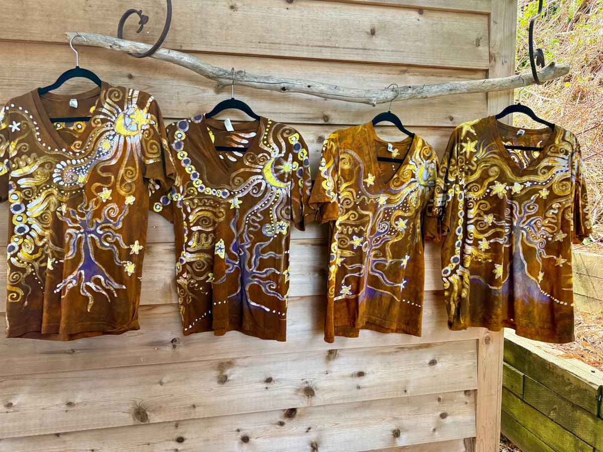 Autumn Forest With Wild Hippie Roots Handcrafted Batik Vneck Tshirt Tshirts batikwalla 