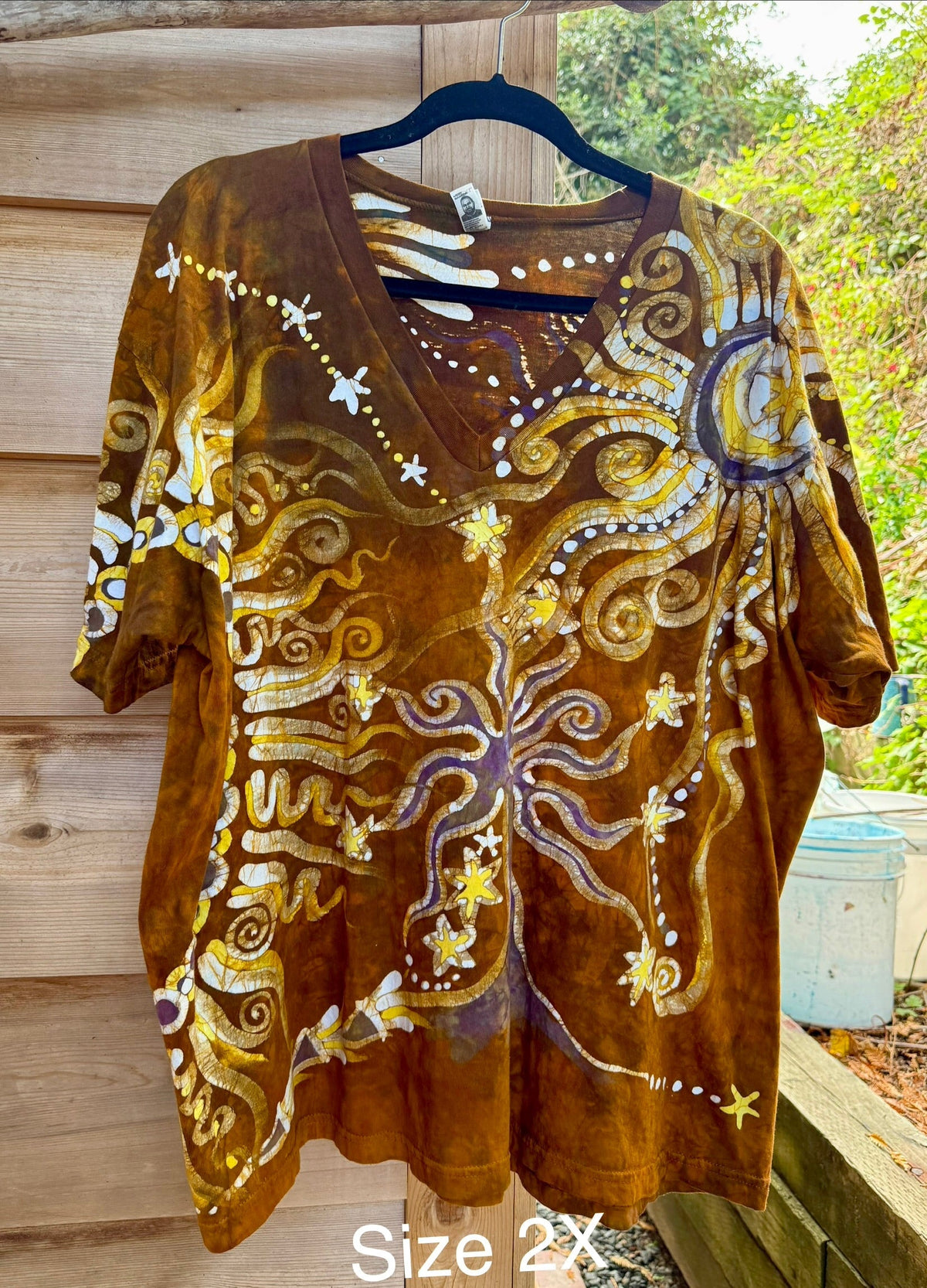 Autumn Forest With Wild Hippie Roots Handcrafted Batik Vneck Tshirt Tshirts batikwalla 2X 