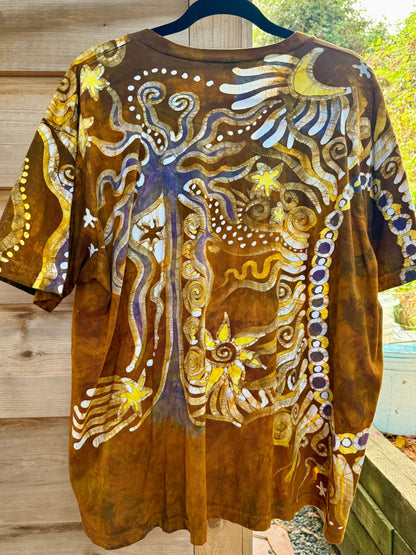Autumn Forest With Wild Hippie Roots Handcrafted Batik Vneck Tshirt Tshirts batikwalla 