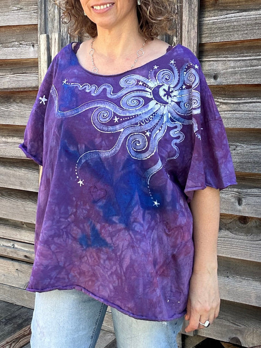 Pretty in Pink Moonbeams Cotton Cropped Crew Tee - 2X and 3X Shirts & Tops Batikwalla by Victoria 