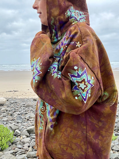 Amber Sky Lotus Flower Handmade Batik Zipper Hoodie - Unisex Size 2X hoodie batikwalla 