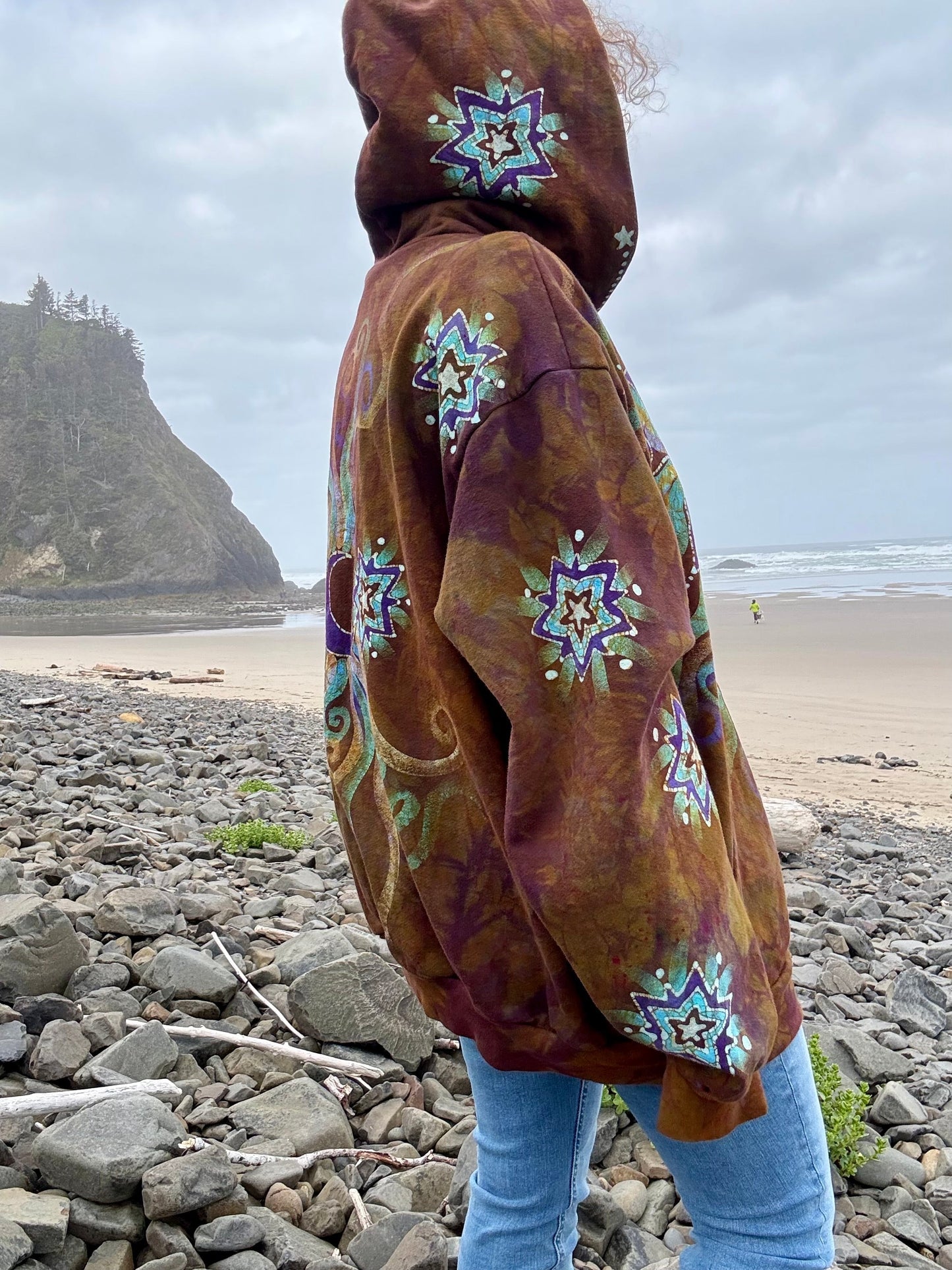 Amber Sky Lotus Flower Handmade Batik Zipper Hoodie - Unisex Size 2X hoodie batikwalla 