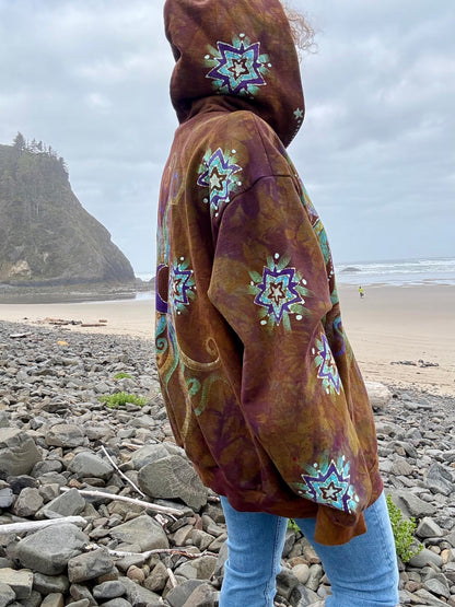 Amber Sky Lotus Flower Handmade Batik Zipper Hoodie - Unisex Size 2X hoodie batikwalla 