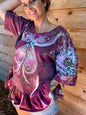 Pink Garden Butterfly Batik Shirt – Handmade Pink Peplum Top with Sage Moon - Size 2X ONLY Batikwalla by Victoria 2XL 