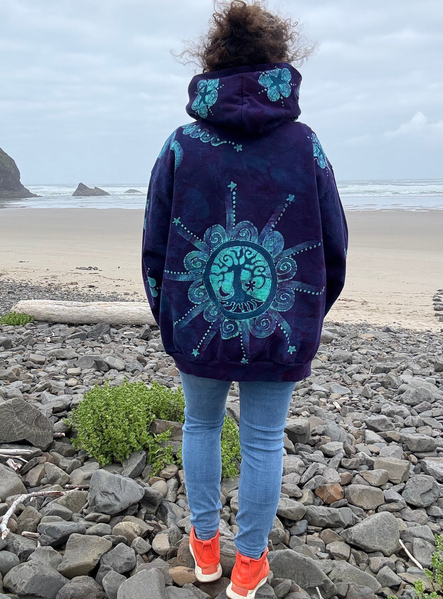 Deep Purple Tree of Life – Handcrafted Batik Zipper Hoodie (Unisex Sizes L & 2X) hoodie batikwalla 