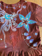Red Moon Stars Batik Shirt – Handmade Peplum Top with Turquoise and Purple - Plus Size XL Batikwalla by Victoria XL 